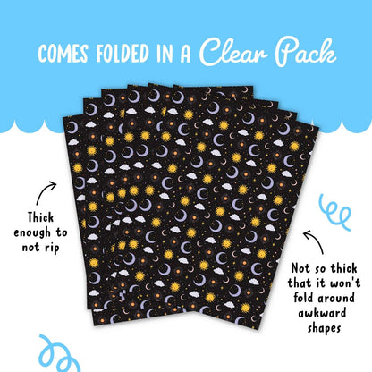 CENTRAL 23 Black Celestial Gift Wrap - 6 Sheets With Moons, Suns & Stars Galaxy - Birthday Wrapping Paper For Teens, Adults & Astrology Lovers - Christmas Holidays, Halloween - Recyclable