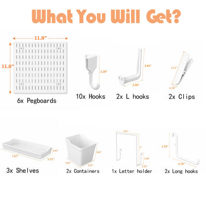 Hogurity Peg Board, 24"x36" Pegboard Wall Organizer, Includes 6PCS White Peg Boards and Accessories, Plastic Peg Board Panels for Craft Room, Office, Kitchen, Gaming Room