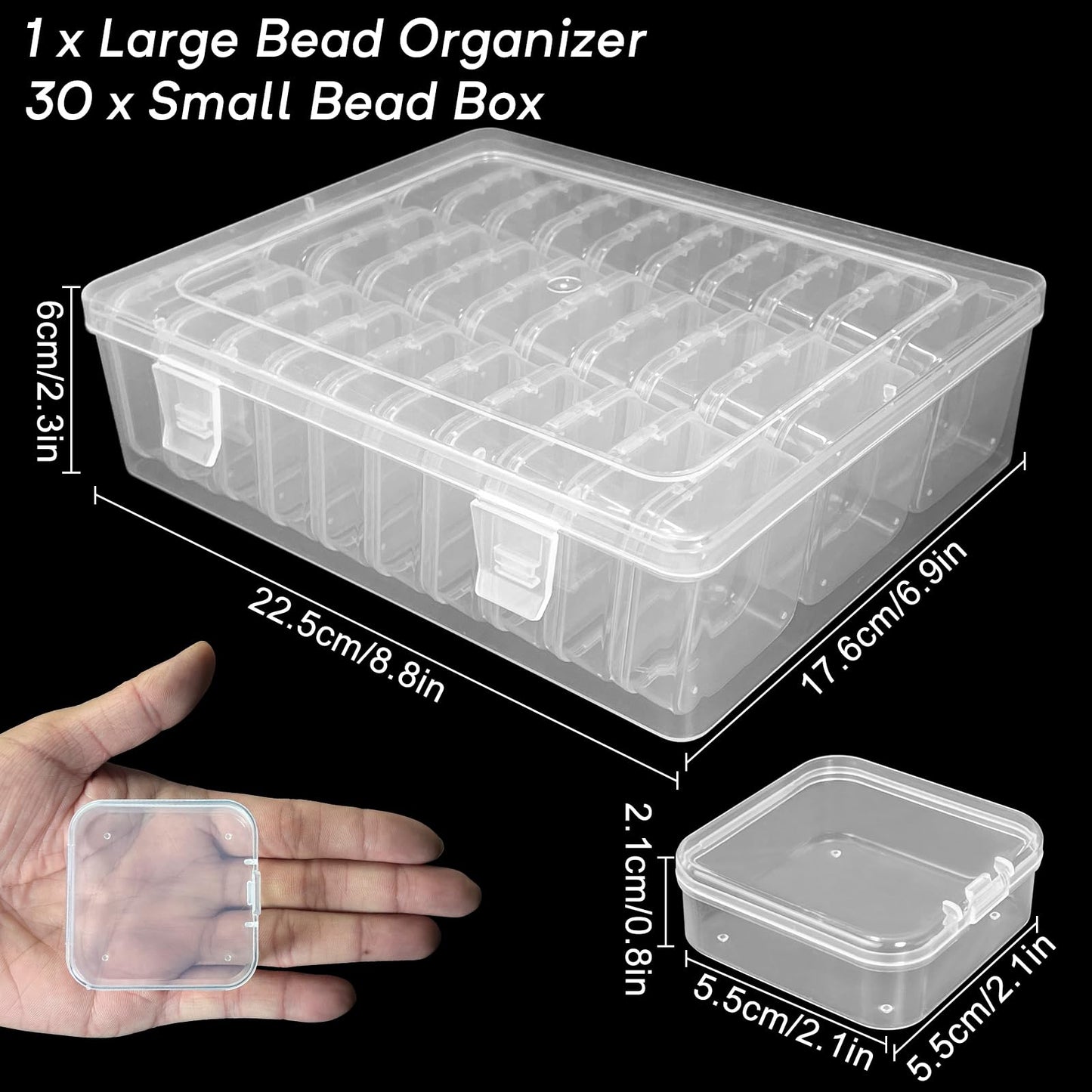 Guyuyii Bead Organizer Box - 30 Individual Small Clear Plastic Bead Organizers and Storage with Hinged Lid for Diamond Painting, Seeds & Jewelry - Portable Travel Container Set