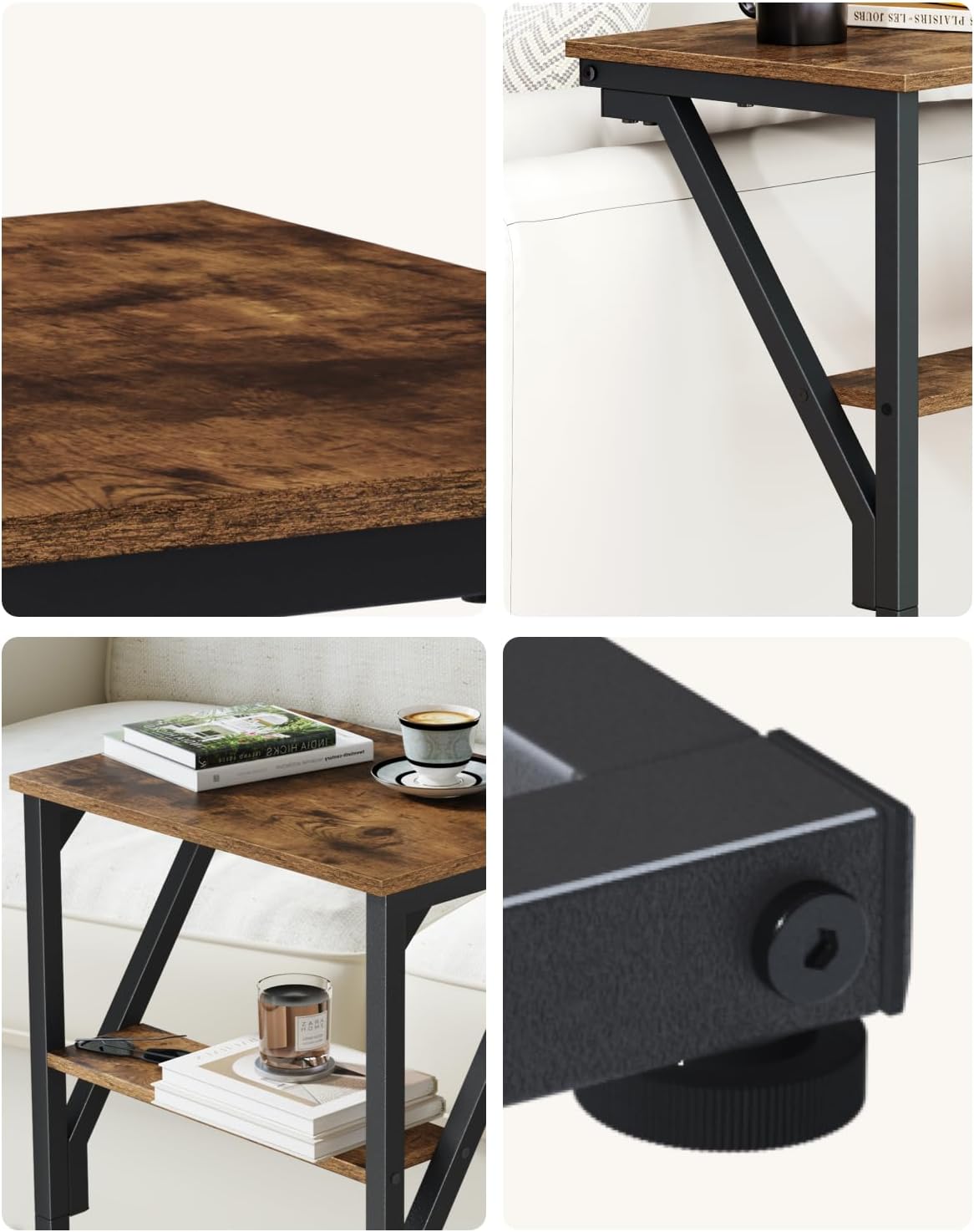 NEFROM ET-D-BRW1 C-Shaped End Table, Small Couch Side Table, Sofa TV Tray Table for Living Room, Bedroom, Bedside