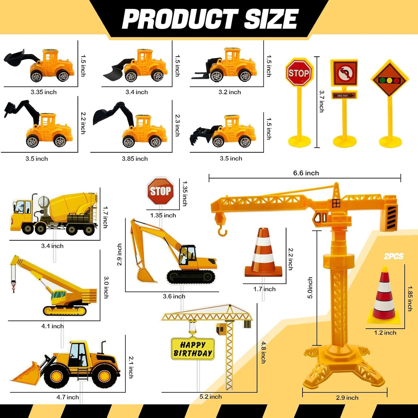 21pcs Bulldozer Morofme Construction Cake Toppers Vehicles Cake Decorations Truck Excavator Tower Crane Cupcake Topper