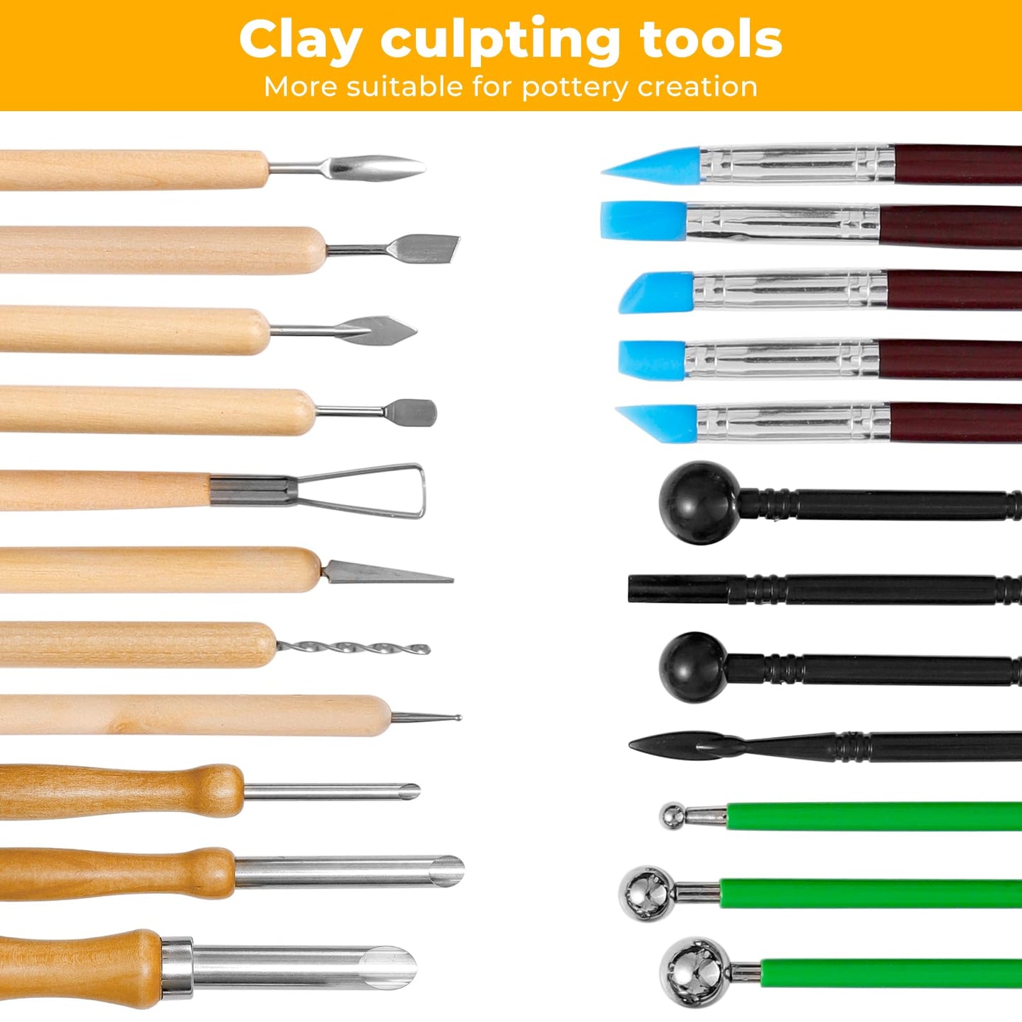 42 PCS Adult Clay Sculpting Tools Kit, All-in-One Pottery Tool Set for Carving, Molding & Shaping - for Adult Hobbyists and Artists
