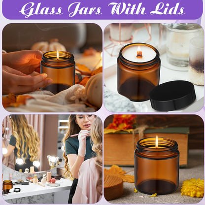 36 Pcs 4 oz Glass Jars with Lids, Clear Candle Jars with Black Lids Round Empty Candles Container Tins Candle Making Storing Lotions Spice Powder Liquid Sample Makeup (Amber)