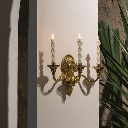 3-Candle Wall Sconces,Victorian Metal Wall Mounted Candlestick,Gold Crown Candle Holders for Tapered Candle,Gothic Antique Candelabra,Brass Baroque Decor for Living Rooms Hallways(1pack