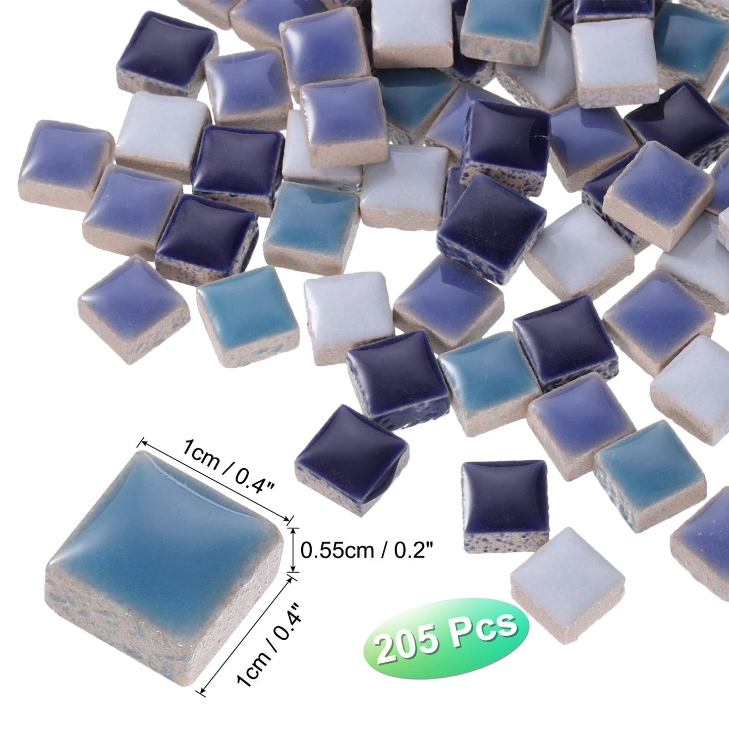 uxcell 205pcs Ceramic Mosaic Tiles, Bulk Stained Ceramic Mosaic Tiles Square Mosaic Kits for DIY Art Crafts, Handmade Art Craft Projects for Home Decor(200g, Mixed Blue)