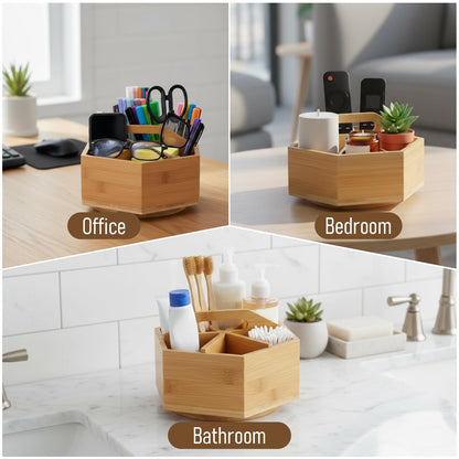 Bamboo Rotating Art Supply Desk Organizer, Rotating Marker Organizer for Alcohol Markers, Office Supplies Desktop Storage Caddy, 360-Degree Rotatings Bamboo Storage for Pencils, Pen, Paint Brushes