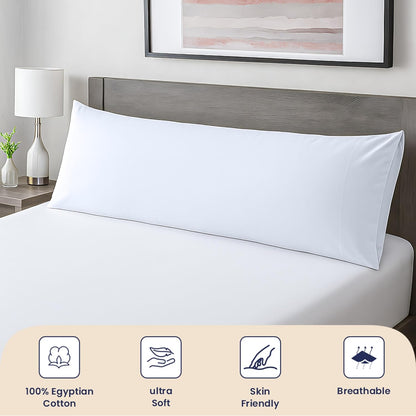 SGI Bedding Body Pillow Case, 600 Thread Count, 21X56 inch, 100% Egyptian Cotton, White