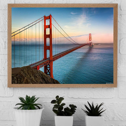 RGAJWIC Bridge Skyline Diamond Painting Kits, Sunset View of The Golden Gate Bridge and Fog, 5D DIY Full Drill Diamond Art Set for Home Wall Decor Adults Paint by Numbers 12x16 inch