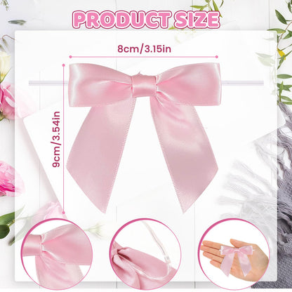 50 Counts 3.5Inch Premade Bows with Adhesive Dots, Self-Adhesive Satin Ribbon Bows for Handmade DIY,New Year,Valentine's Day,Wrapping Boxes, Wedding Party,SouvenirDecor (Pink)