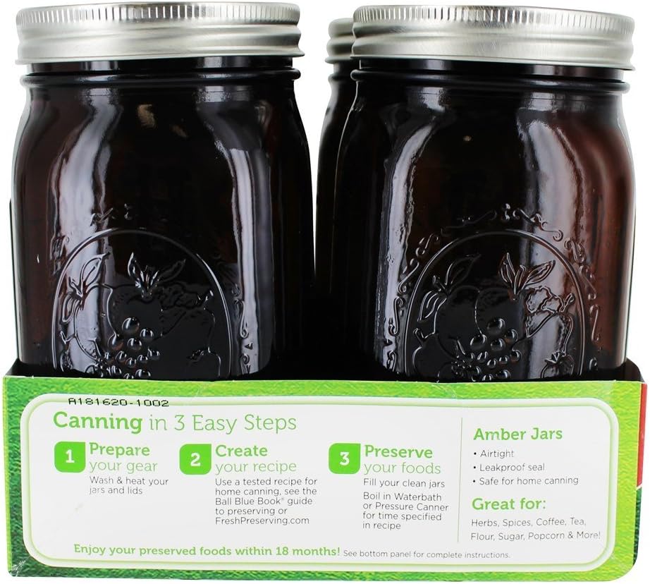 Ball Wide Mouth Canning Jars, Quart, Amber, 4 Count, 1440069046