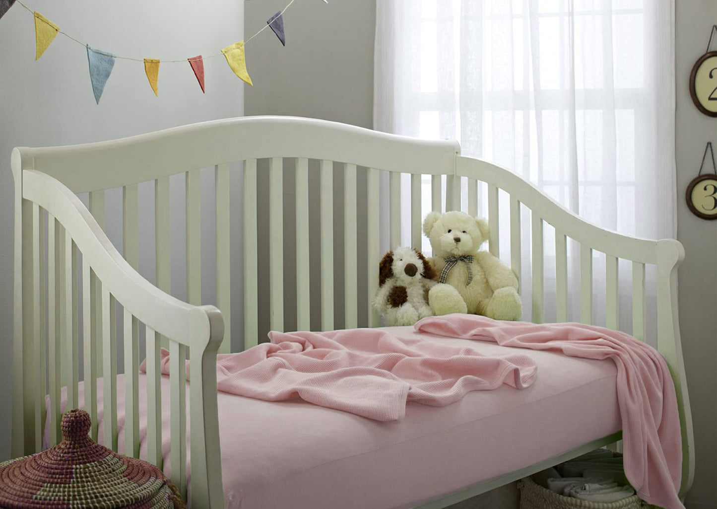 American Baby Company 100% Natural Cotton Fitted Crib Sheet 52" x 28" - Soft, Breathable, Hypoallergenic & Gentle Toddler Bed Sheet, Baby Pink, Neutral for Boys & Girls