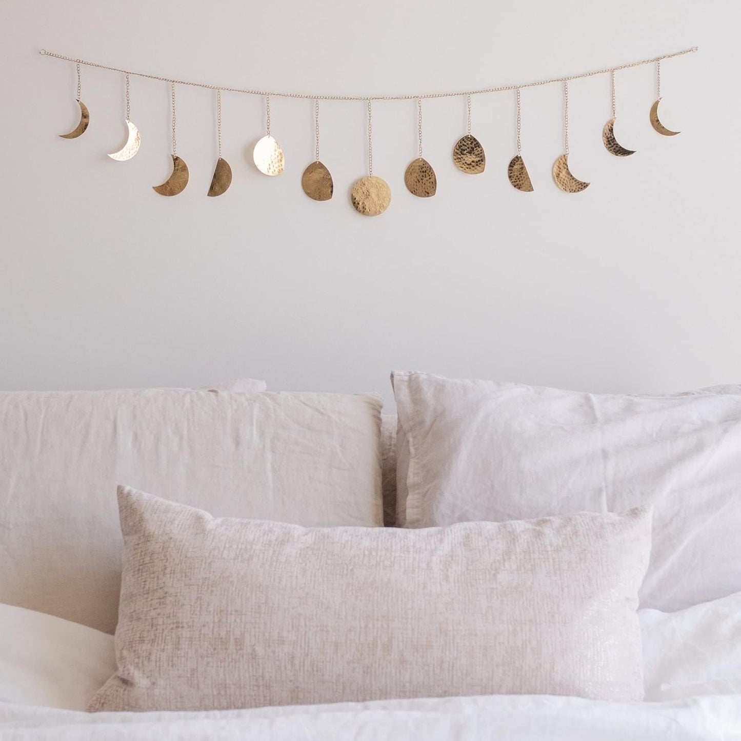 Hammered 36" 13 BASE ROOTS Moon Phase Wall Decor, Gold Wall Decor for Bedroom & Living Room, Bohemian Wall Decor