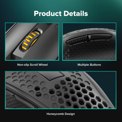 Redragon M725 Honeycomb Shell Gaming Mouse Wireless, Ultra Lightweight 49g, 8000 DPI Tri-Mode BT5.1/2.4GHz/Type-C Wired Gamer Mouse with 2 Side Buttons, Macro Programmable for PC/Mac/Laptop, Black