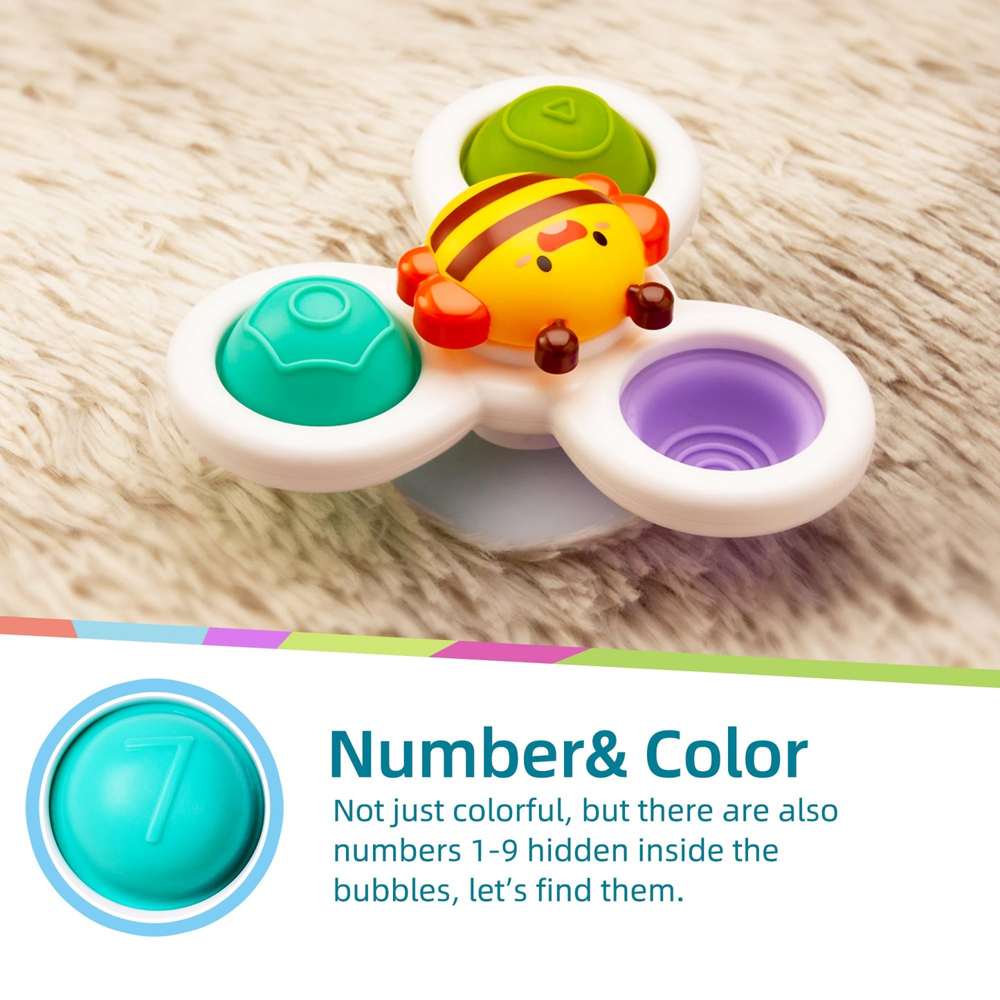 LiKee Strong Suction Cup Fidget Rotating Sensory Bath Toys for Baby 12 18 Months Airplane Car Travel Table & Window Toys for 1 2 Years Old Toddler Boys and Girls (Sun)