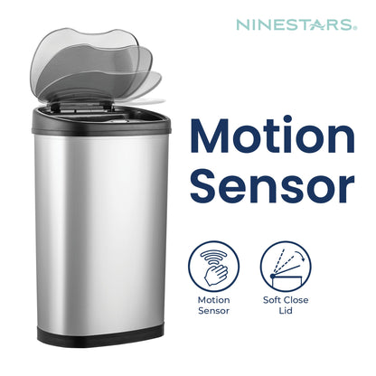 NINESTARS DZT-50-13 The Original Touchless Automatic Motion Sensor Trash Can, Black Top, 13.2 Gal. / 50 L, Stainless Steel