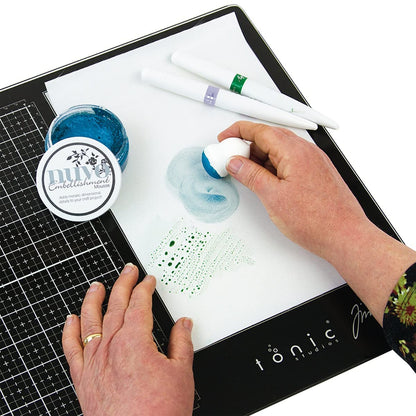 Tonic Studios Replacement Palette for Glass Cutting Mat - 7.5x11 Inch Non-Stick Overlay for Mixing Paints, Inks, and Stamping - Removable and Easy to Clean