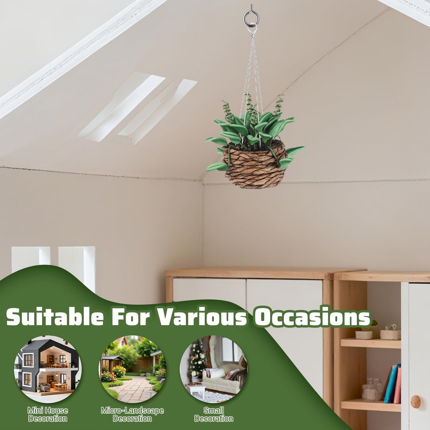 TOYANDONA 2Pcs 1:12 Miniature Dollhouse Plants, Durable Resin Hanging Potted Bonsai for Dollhouse Accessories Decor, Tiny Artificial Greenery for Mini Garden, Living Room & DIY Crafts