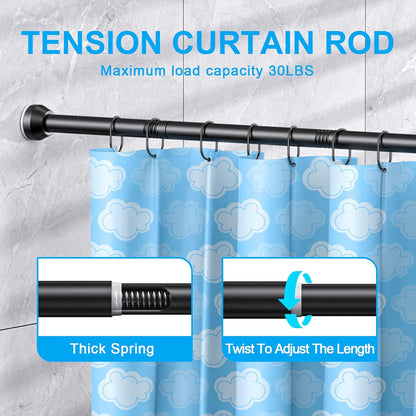 TEECK Adjustable Tension Shower Curtain Rod, 32-79 Inch, 1 Inch, Anti-Slip, Rust-Proof, No Drilling, Black