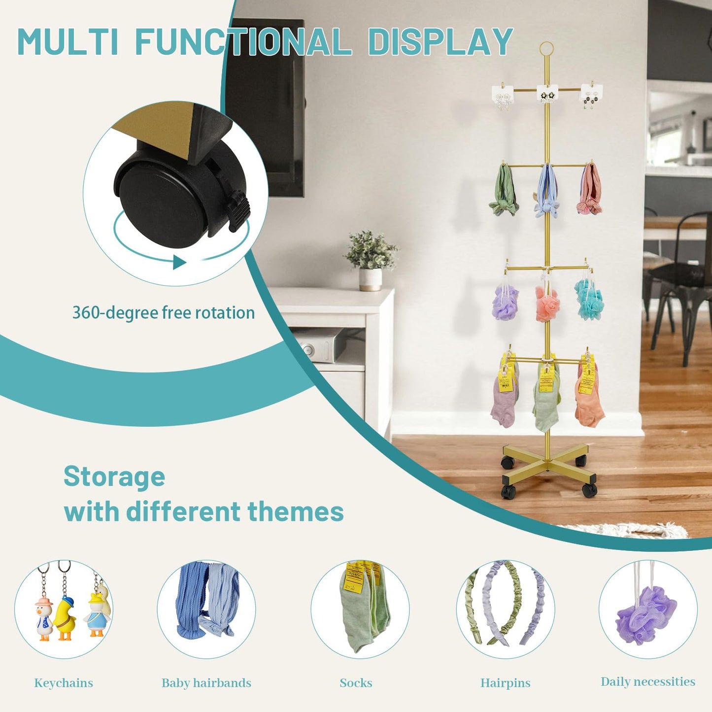 Flenpptly Retail Display Stand Rotating Display Stand 4 Tier Spinning Display Stand for Craft Shows, Jewelry, Keychain, Earring Adjustable Height Retail Display Racks (Gold)