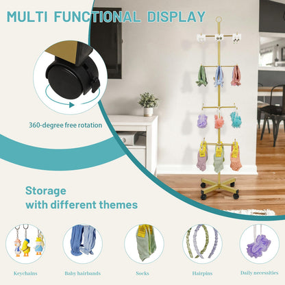 Flenpptly Retail Display Stand Rotating Display Stand 4 Tier Spinning Display Stand for Craft Shows, Jewelry, Keychain, Earring Adjustable Height Retail Display Racks (Gold)