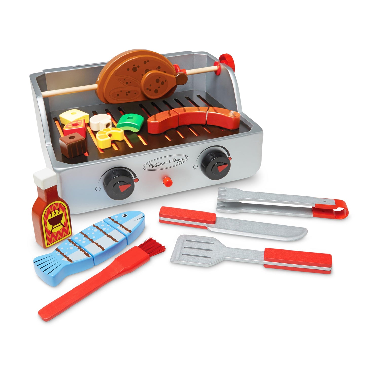 Melissa & Doug Rotisserie and Grill Wooden Barbecue Play Food Set (24 pcs)
