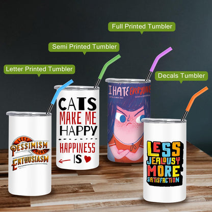 BetterSub 6 Pcs 15 oz Double Wall Insulated Stainless Steel Sublimation Blanks Tumblers White with Lid, Metal Straw, Brush, Display Box for Home, Travel