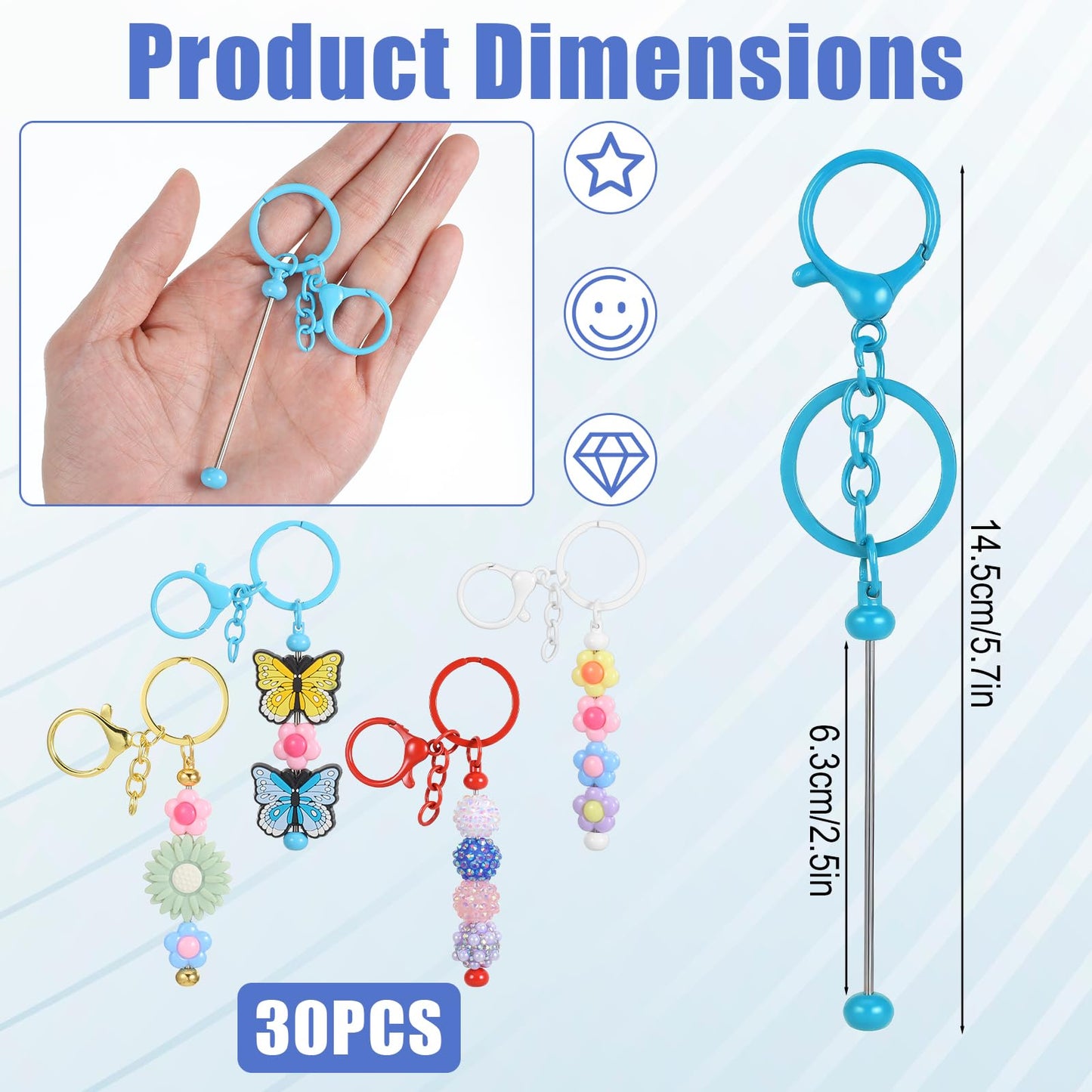 PercyEffie 30 Pcs Bulk DIY Beadable Keychain Bulk Kit Cute Blank Metal Keychain Bars Men's and Women's Making Supplies Crafts for Crafts Jewelry Bag Accessories Custom Gifts Multicolor