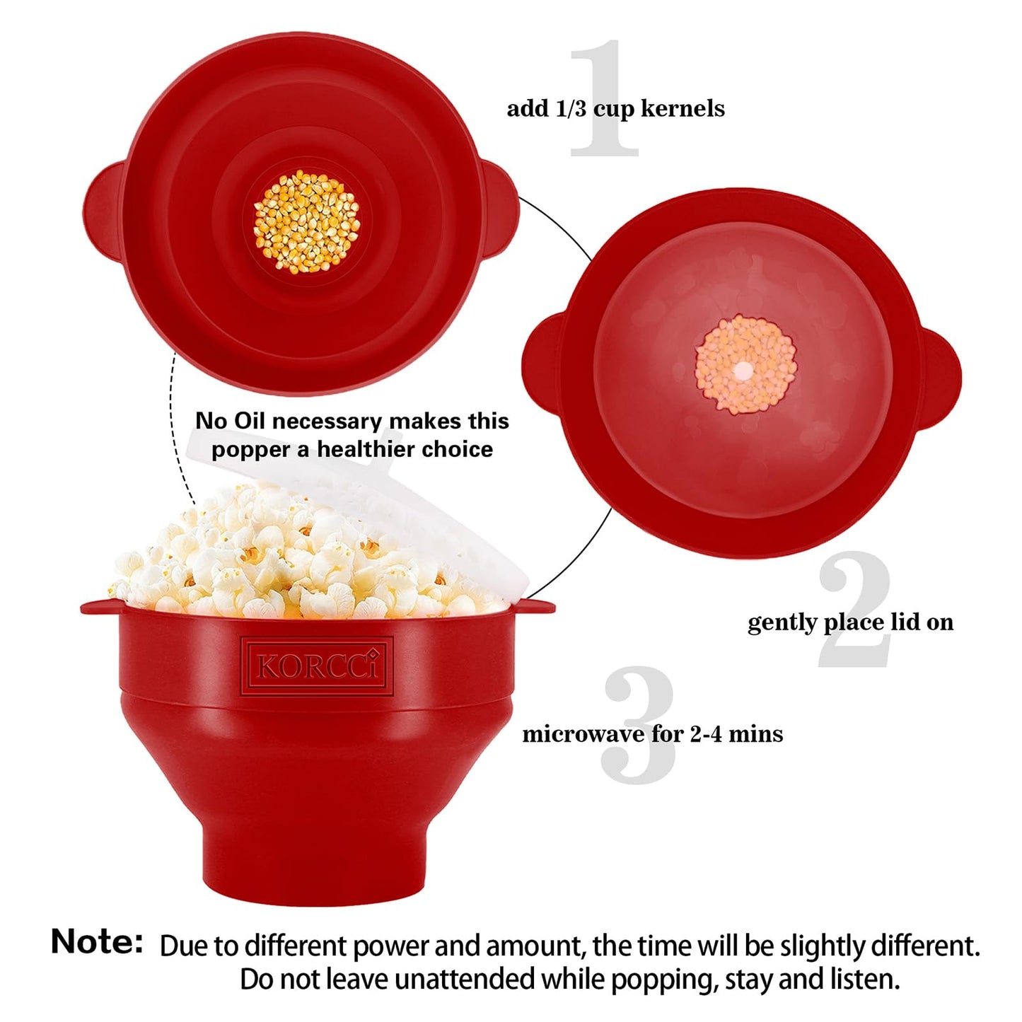 The Original Korcci Microwaveable Silicone Popcorn Popper, Microwave Popcorn Popper, Collapsible Microwave Popcorn Maker Bowl, No Oil Required, Use In Microwave, Dishwasher Safe (Blue)