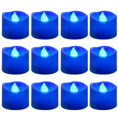 Windshell Blue Flickering Flame Tealight Candles with Auto 6H Timer (No Remote), Battery Operated LED Flameless Tea Lights, for Halloween Christmas Party, 12 Pack