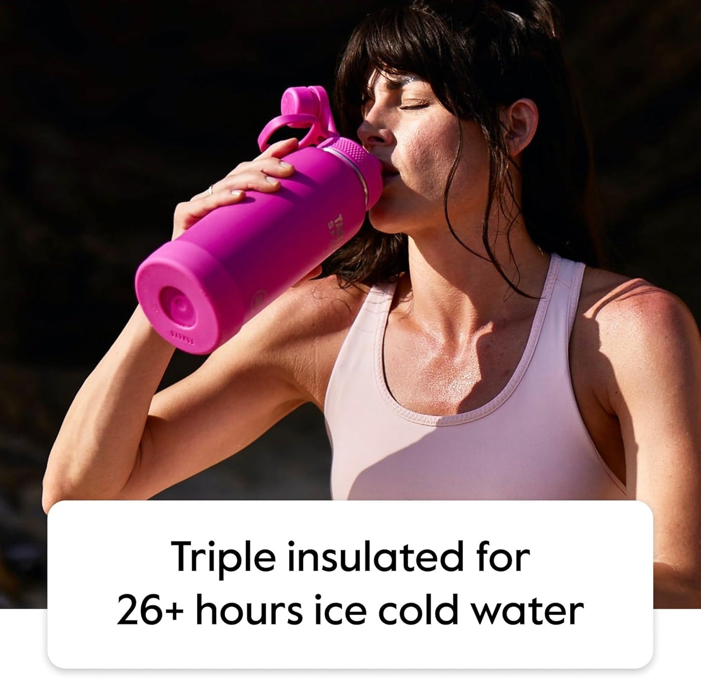 Takeya Sport 40 oz Triple Wall Insulated Stainless Steel Water Bottle with Ice Blocking Spout Lid, Pink Sweep
