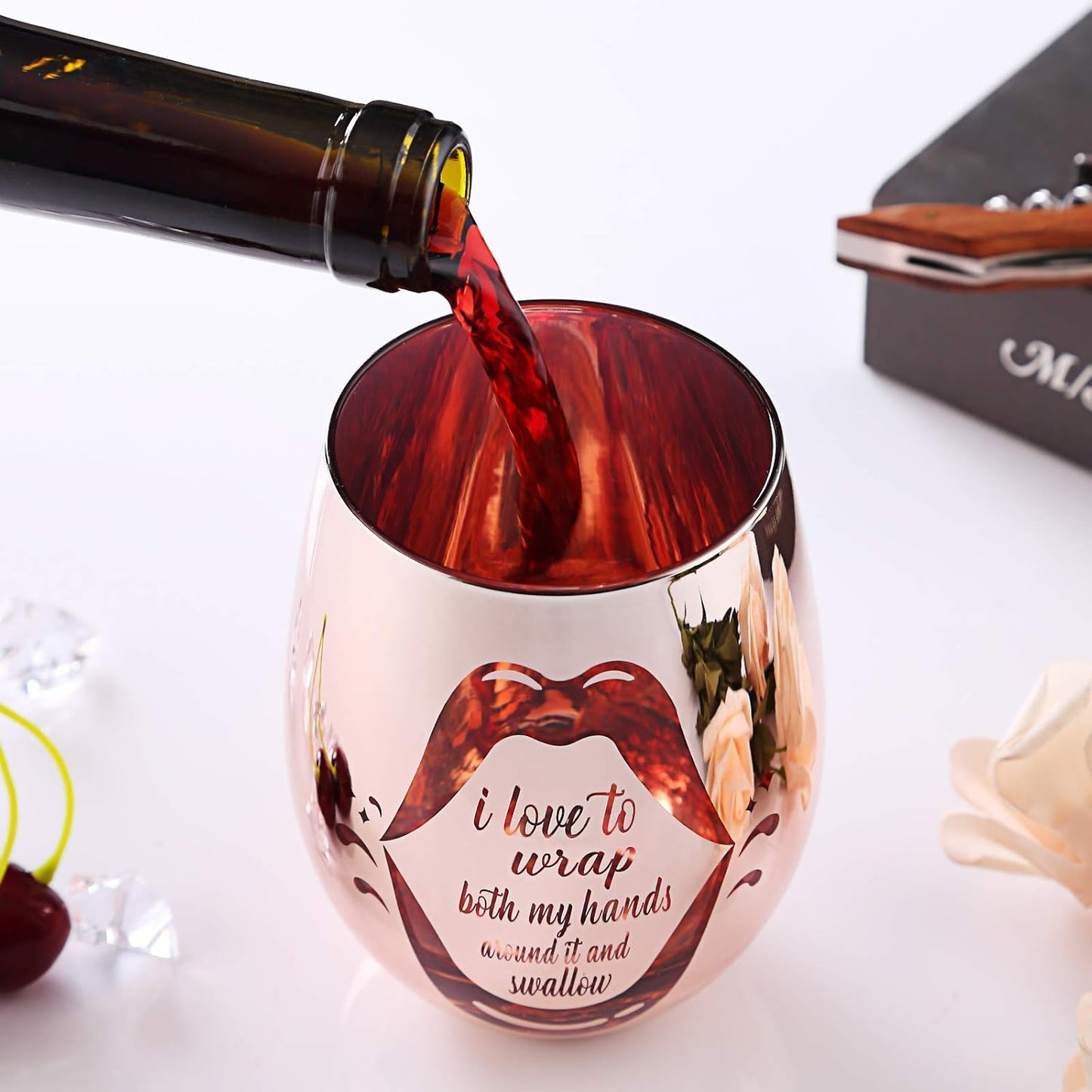 Naughty Bachelorette Gifts, Funny Gag Gifts for Women, I Love To Wrap Both My Hands Around It Wine Glass