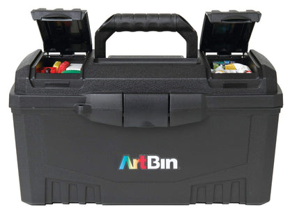 ArtBin 6918AB Twin Top 17 inch Supply Box, Portable Art & Craft Supply Organizer with Handle, [1] Plastic Storage Case, Black