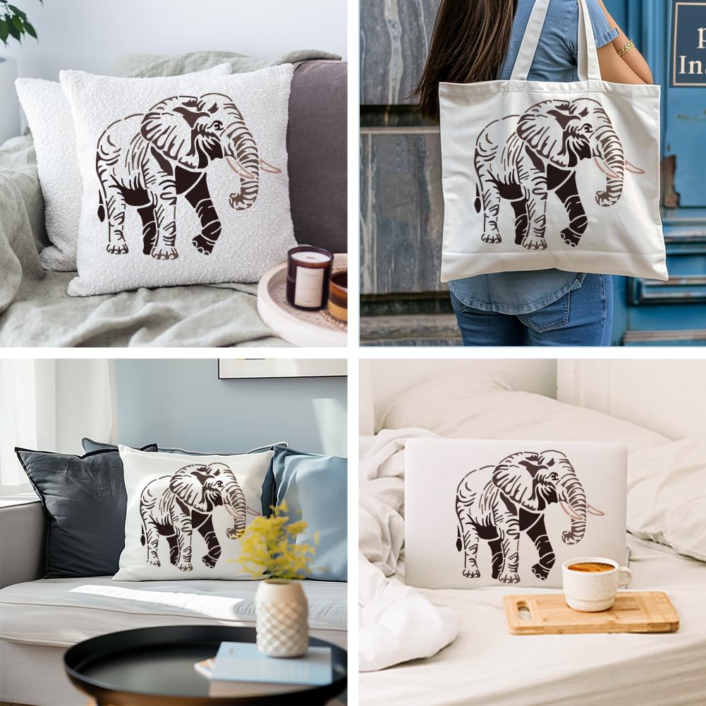 MAYJOYDIY 2 Sets Elephant Stencil 11.7×8.3/11.8x11.8inch Large Forest Animals Painting Stencil with Paint Brush Reusable Jungle Animal Drawing Templates for Wood Canvas Paper Fabric Wall Glass