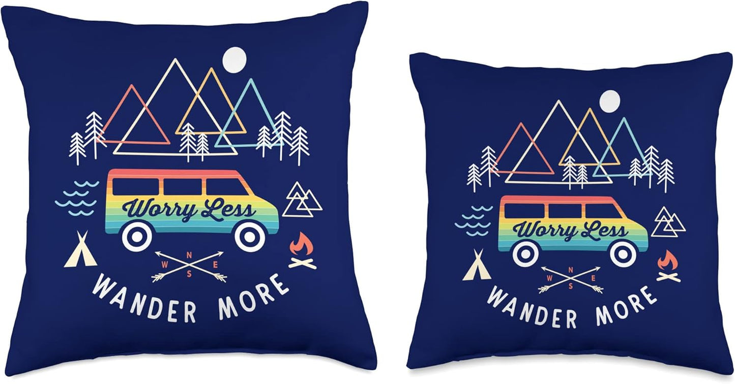 Retro Camper Van Vintage Sunset Mountains RV Throw Pillow