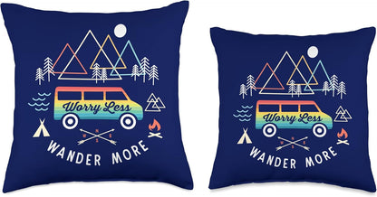 Retro Camper Van Vintage Sunset Mountains RV Throw Pillow