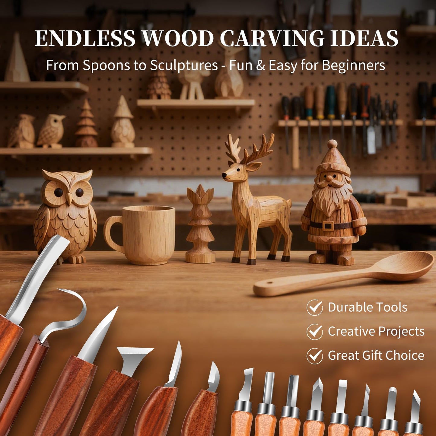 YOYUPETA Wood Carving Kit, 32-Piece Professional Whittling & Carving Tool Set with Walnut Handle Knives, Detail Gouges, Sharpening Stone, Strop, Basswood Blanks and Gloves for Adult Hobbyists & Craft