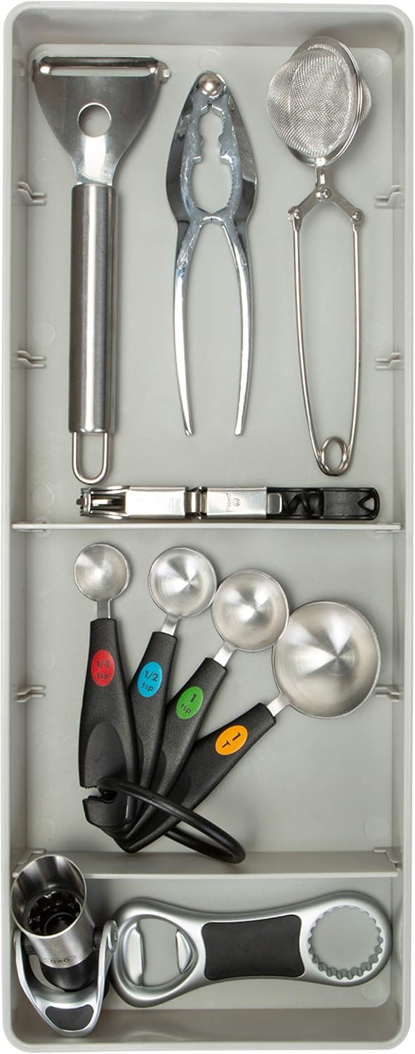 Kitchen Details 3 Compartment Adjustable Drawer Organizer | Utensil & Gadget Holder Tray | Cabinet & Storage