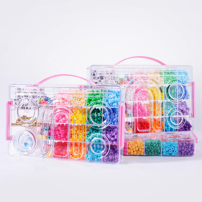 MAKERSLAND Pony Beads Bulk,Kandi Beads,Letter Beads for Friendship Bracelet Making Kits DIY Craft Keychains with Bead Board,Storage Box with Handle,Removable Tray for Kids Teens Adults Birthday Gift