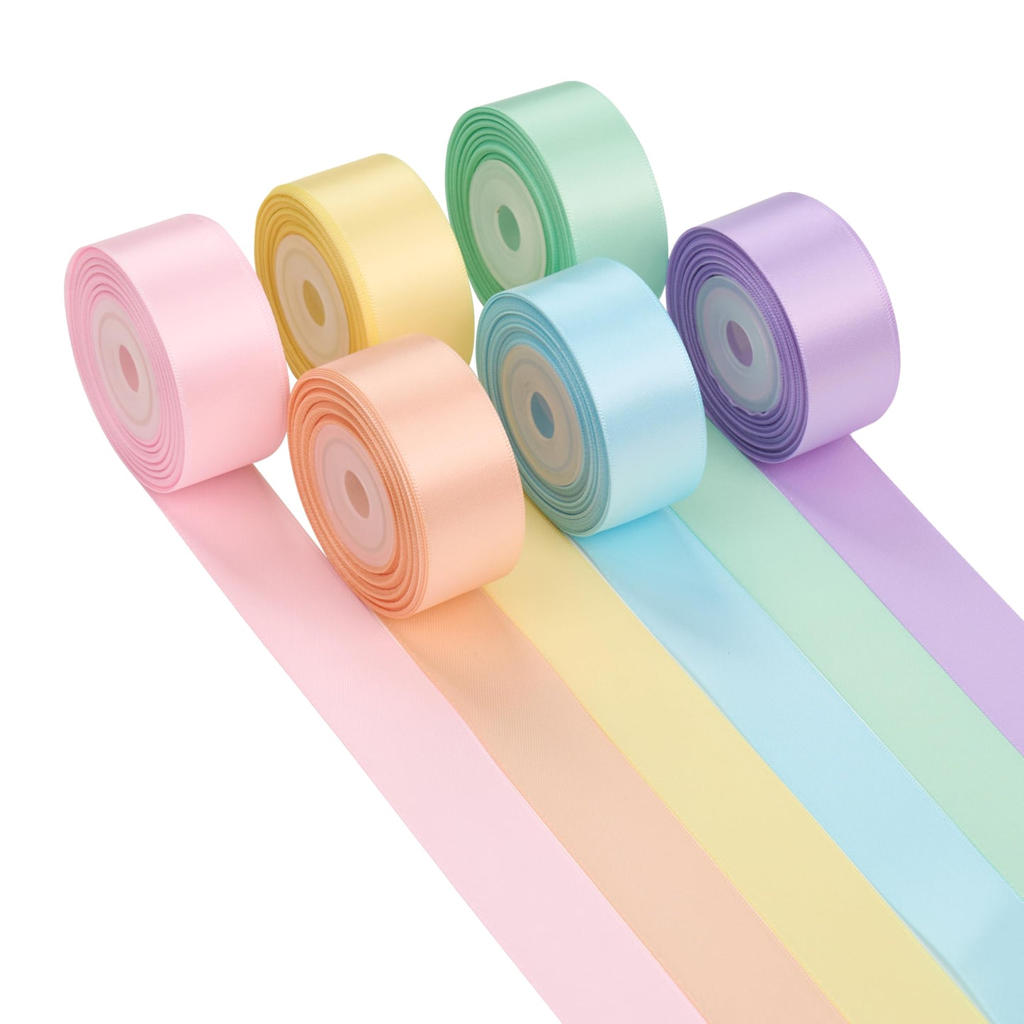 DINDOSAL Pastel Ribbon Set 1 Inch x 60 Yards, 6 Rolls Pastel Rainbow Satin Ribbon for Easter Decor, Spring Decorations, Bridal Shower, Gift Wrapping, Bouquets, Party Supplies and Crafts