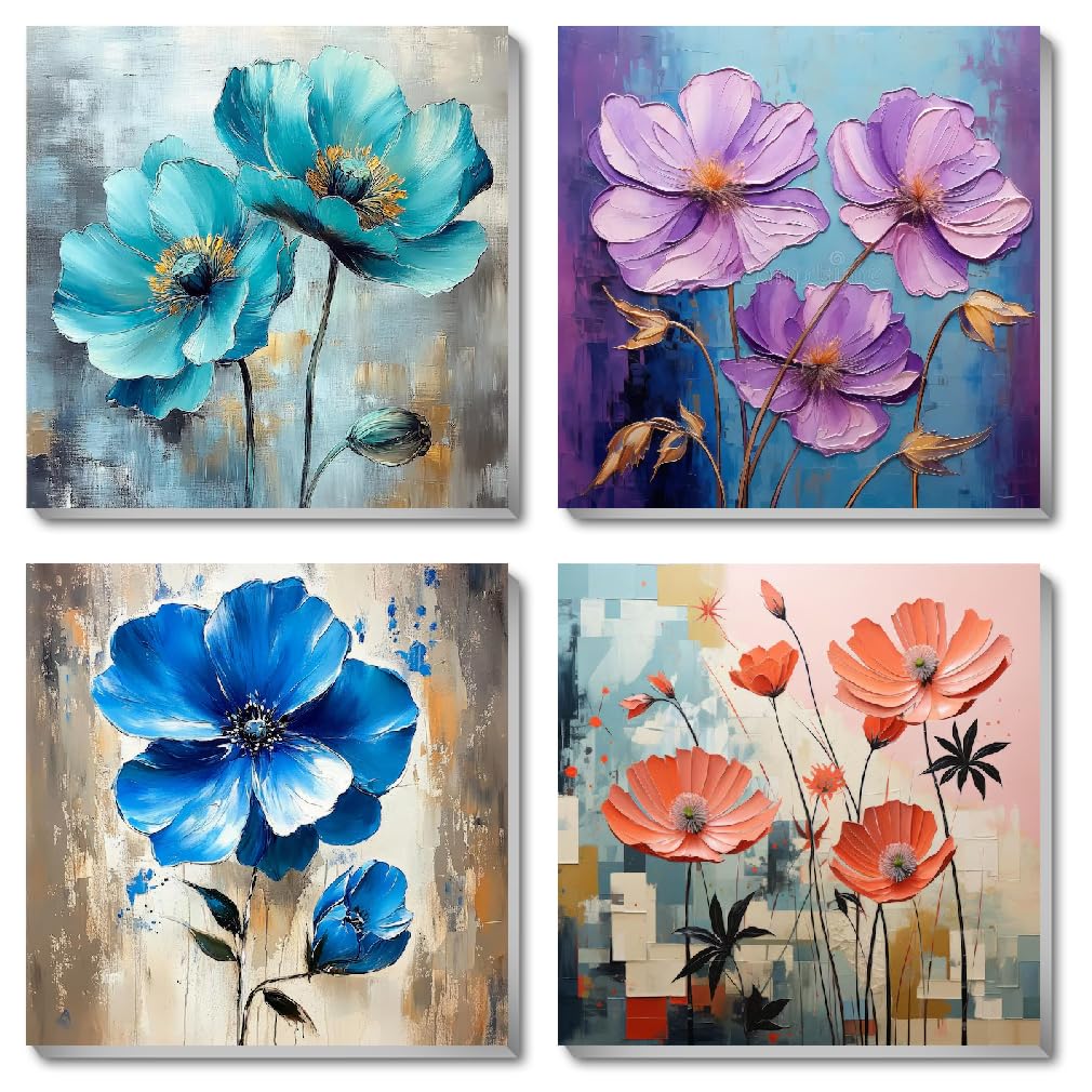 4 Pack Paint by Numbers Kit for Adults Beginners Framed - Flowers Adults Paint by Numbers Kits on Canvas with Paints and Brushes, Flowers Small Oil Paint by Number Kits for Home Decor 8 X 8 Inch