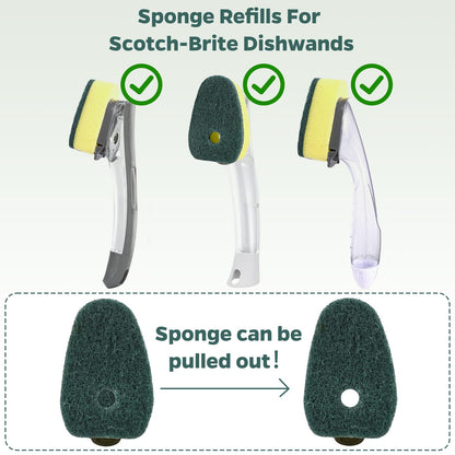 Sponge Dishwand Brush Refills for Scotch-Brite Dishwand - 10 Pack Dish Soap Non-Scratch Brush Refills for Nonstick Pots and Pans, Glass & Tubs（Green