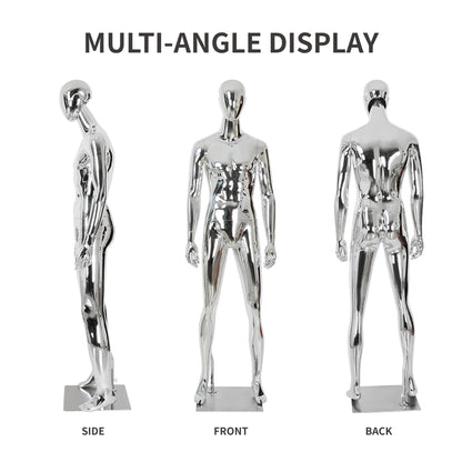 Full Body Male Mannequin with Chrome Metallic Finish, Fiberglass Abstract Dress Form with Posable Head, Futuristic Retail Display Dummy with Metal Base for Men's Fashion Window(Chrome Red)