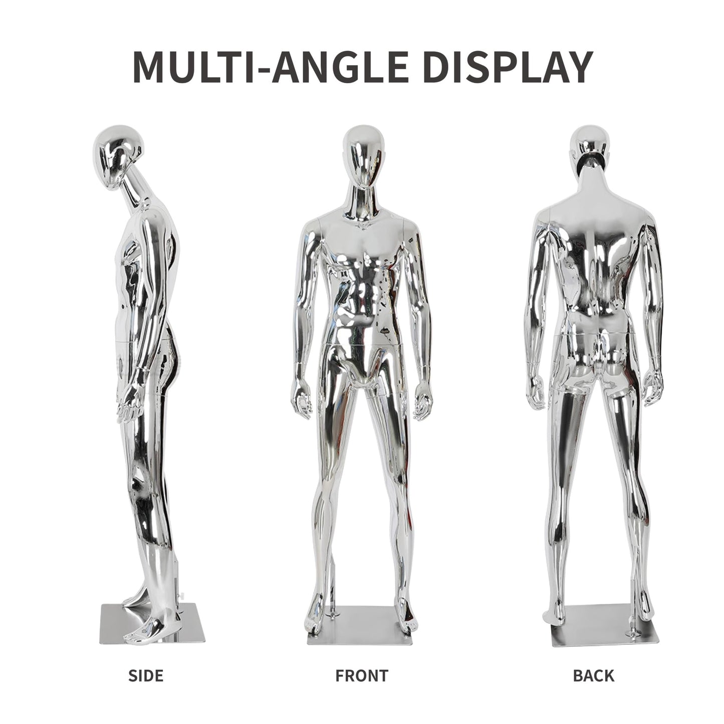 Full Body Male Mannequin with Chrome Metallic Finish, Fiberglass Abstract Dress Form with Posable Head, Futuristic Retail Display Dummy with Metal Base for Men's Fashion Window(Rose Gold)