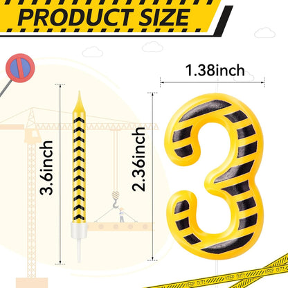 AXBMM 13 Set 12 3 3) Pcs Construction Themed Birthday Candles Yellow and Black Number Candle Cake Topper