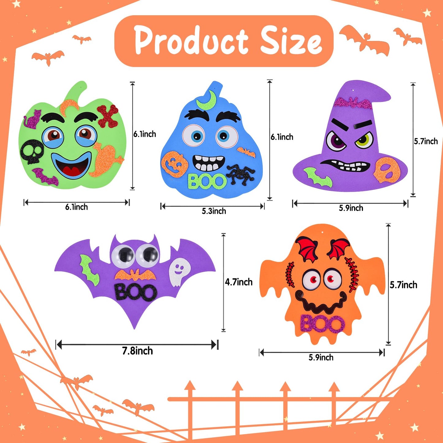 340PCS Halloween Foam Stickers Set, Halloween Crafts for Kids with Pumpkins Ghost Bat Spider Witch Hat DIY Craft Kit for Classroom Activities Party Favors Supplies