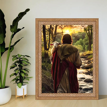 JXAVAXDE Diamond Painting Kits for Adults Jesus in The Forest with The Sheep Diamond Art Kits for 5D Jesus Gem Art Kits for Adult DIY Crafts Kits for Home Wall Decor Gifts 16x12 inch
