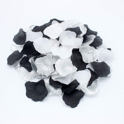 900PCS Silver Black White Artificial Flowers, Silk Rose Petals, Flower Girl Scatter Petals for Wedding