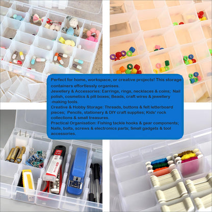 Double-Sided Sewing Organizer Box with 46 Grids - Clear Plastic Thread Storage Case for Embroidery Floss, Sewing Threads, Needles, Beads & Craft Supplies (Portable Craft Organization Container)