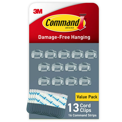Command Round Cord Clips, Damage Free Hanging Cable Clips, No Tools Wall Clips for Hanging Electrical Cables, 13 Clear Cord Clips and 16 Command Strips