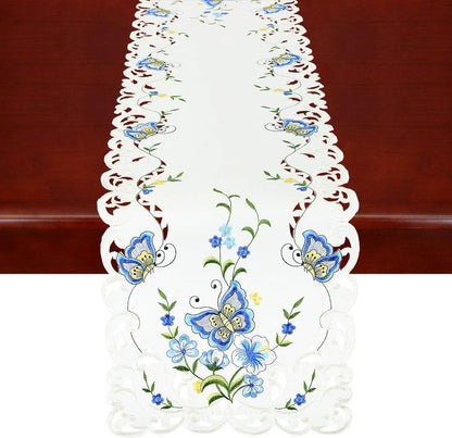 Simhomsen Spring Butterfly and Floral Table Runners, Dresser Scarf - Blue, 14 × 90 Inch